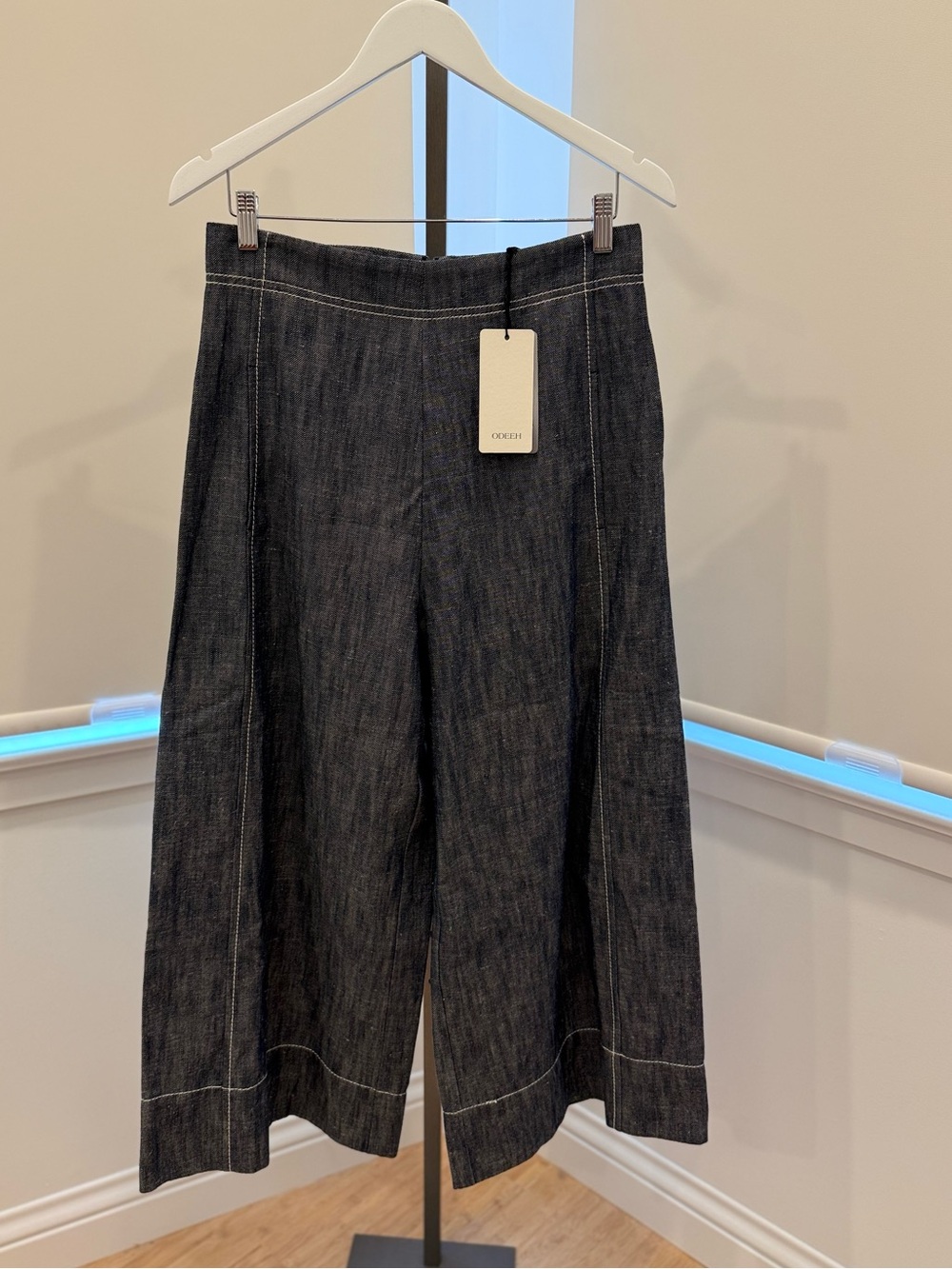 ODEEH Cropped Wide Leg Pants - Indigo